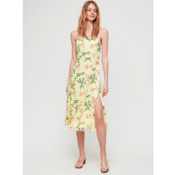 Aritzia Wilfred Destination Square Neck Hawaii Floral Midi Slip Dress - Picture 16 of 16